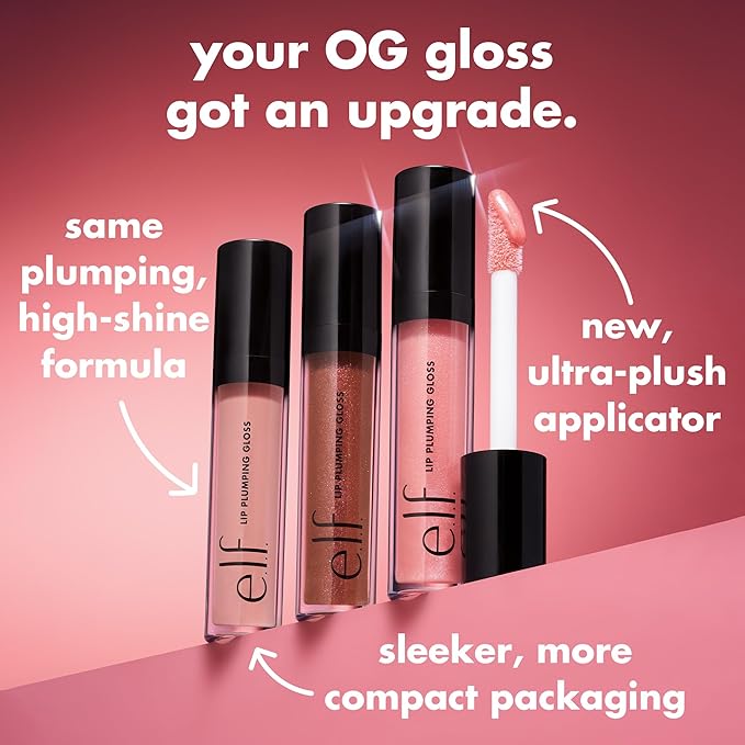 e.l.f. Lip Plumping Gloss, High-Shine Sheer Color, Hydrates & Creates Fuller Lips With Vitamin E, Vegan & Cruelty-Free, Chocolate Glaze, 0.1 Fl Oz