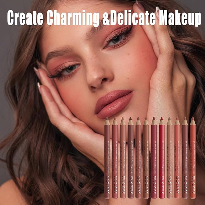12PCS Matte Lip Liner Set - Long Lasting High-Pigmented Lip Pencils with Sharpener, Natural Nude Brown Maroon Plum Shades for Shaping & Daily Lip Makeup (12 Colors)