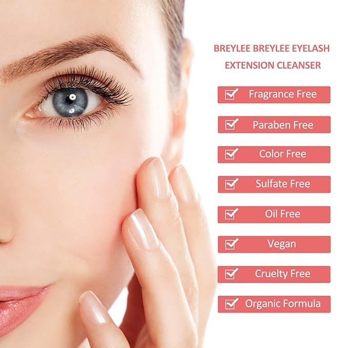 Eyelash Extension Cleanser, BREYLEEEyelash Extension Shampoo Eyelash Extension Foam & Brushes Eyelid Cleanser for Makeup Remover Paraben & Sulfate Free for Salon and Home Use(200ml, 7 fl oz)