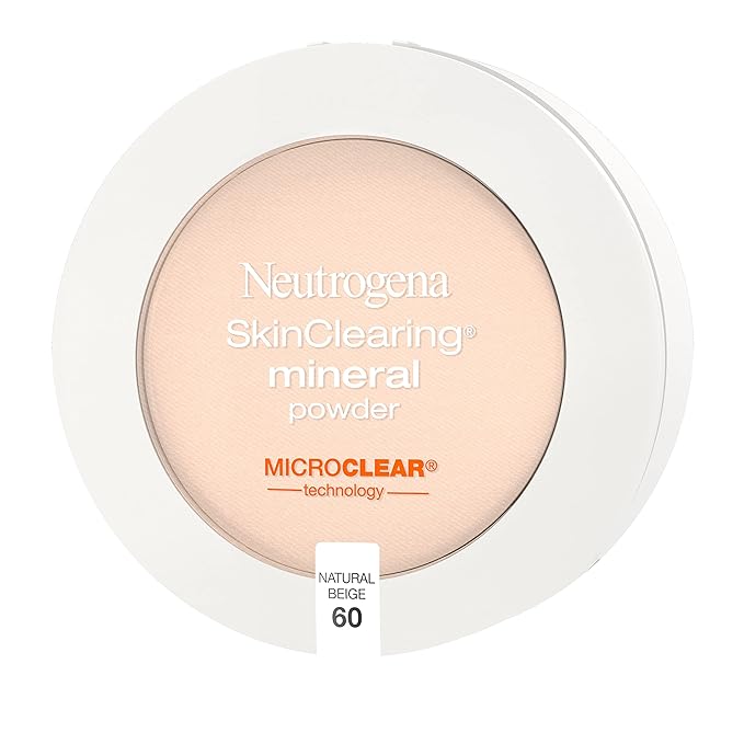 Neutrogena SkinClearing Mineral Acne-Concealing Pressed Powder Compact, Shine-Free & Oil-Absorbing Makeup with Salicylic Acid to Cover, Treat & Prevent Breakouts, Natural Beige 60,.38 oz (Pack of 2)