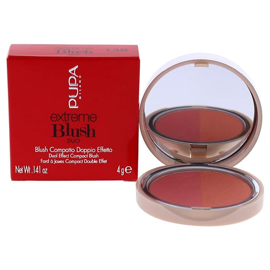 PUPA Milano Extreme Blush Duo - Highly Blendable Formula - Lightweight - Creates A Beautiful Sun-Kissed Appearance - Suitable For All Skin Types - Radiant Peach - 130 Matt Salmon - 0.141 Oz
