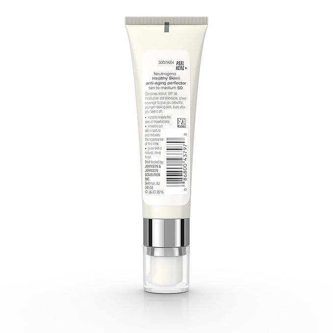 Neutrogena Healthy Skin Anti-Aging Perfector Tinted Facial Moisturizer and Retinol Treatment with Broad Spectrum SPF 20 Sunscreen with Titanium Dioxide, 50 Tan to Medium, 1 fl. oz (Pack of 2)