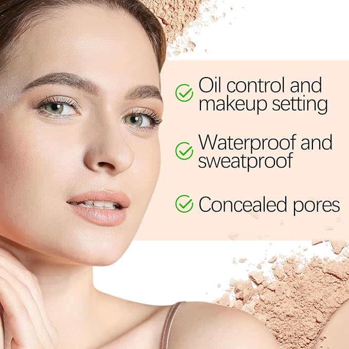 Boobeen Oil Control Face Pressed Setting Powder Compact, 24 Hour Long Lasting Translucent Setting Powder, Lightweight Matte Foundation Makeup for Conceal Pores and Lines With Puff and Mirror