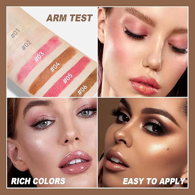 3 Pcs Cream Blush Contour Highlighter Stick,Highlighting & Contouring Stick,Bronzer Contour Stick for Sculpt the Cheeks,Lightweight Dewy Blush Stick,Waterproof and Long-Lasting (02,05,06)