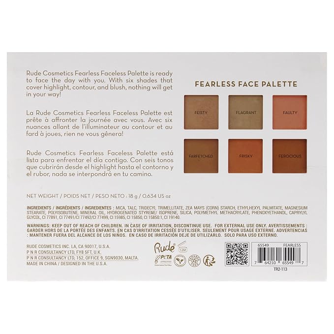 Face Palette - Fearless by Rude Cosmetics for Women - 0.634 oz Makeup