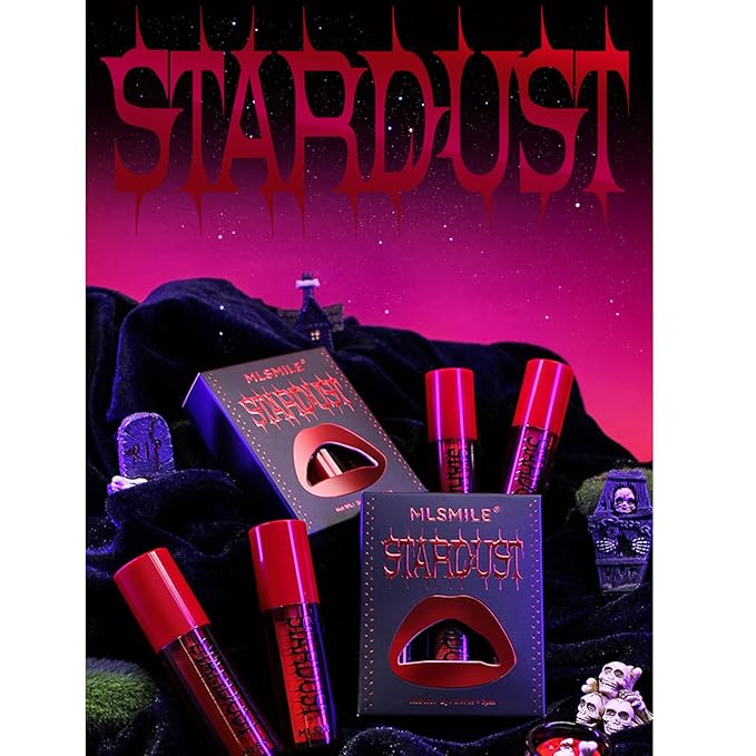 3 Colors Melting Lip Powder Lipstick Velvet Liquid Glitter Lip Gloss Halloween Makeup Kit for Women Long Lasting Highly Pigmented Multi-Purpose Lips Eyes & Cheeks Tint Goth Cosplay (A#,S)