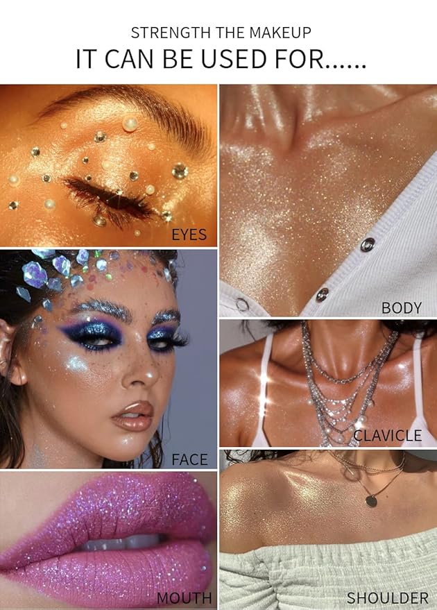 GL-Turelifes Hightlighter Stick Puff Fairy Stick Highlight Powder Glitter Loose Powder Brush Stick Contouring Powder Shimming Powder for Eyes, Face, Body Tiktok Makeup (P01 White)