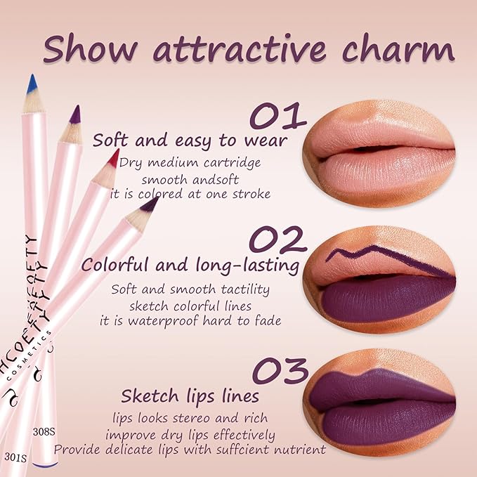 12 Colors Lip Liner Combo, Matte Nude Lipstick Long Lasting and Non-removal Waterproof Smooth Ultra Fine Texture High Pigmented Lip Plumping Brown Black Color Lip Pencil Makeup