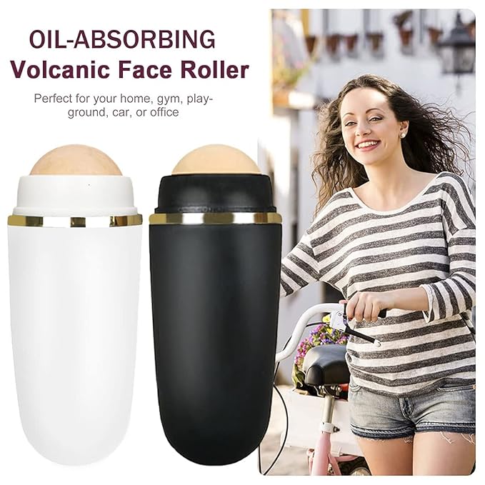 2 PCS Oil-absorbing Volcanic Face Roller Oil Control On The Go Oil Absorbing Volcanic Face Roller Facial Oil Blotting Tool Portable Reusable Instant Results Remove Excess Shine for Oily Skin
