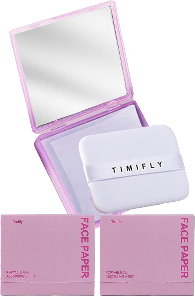 Oil Blotting Paper - 300 Sheets w/Mirror, Puff & Refills, Absorbs Excess Face Oil, Controls Shine, Gentle for Makeup Use