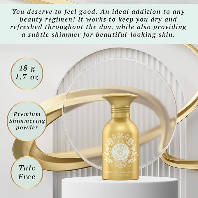 Shelley Kyle Annabelle Talc Free Shimmer Powder, Body Powder, Dusting Powder, Leaves Skin Soft, Dry, Smooth, and Shimmering, 48g