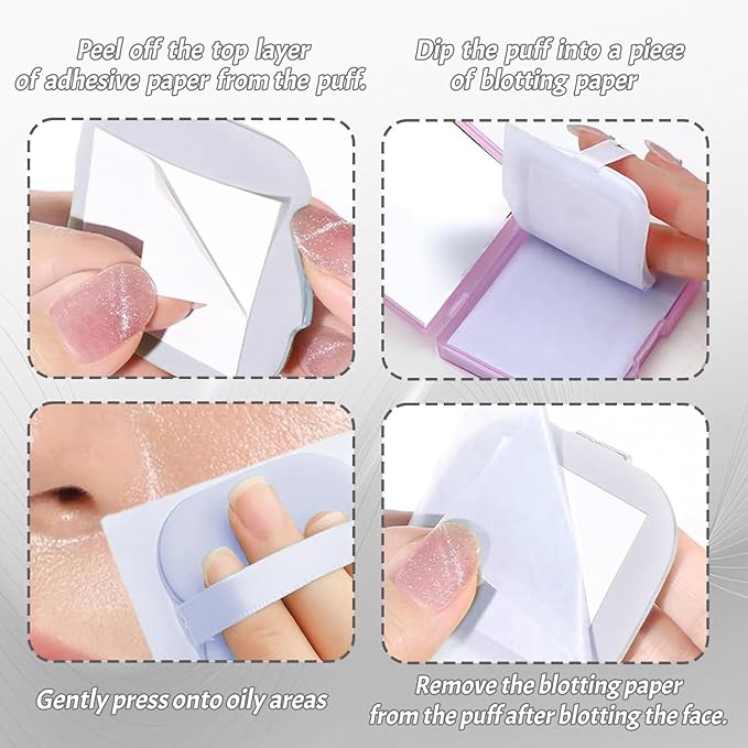 BOROLA 3-in-1 Oil Blotting Paper Set for Face 100 Sheets Oil Absorbing Sheets with Portable Mirror & Adhesive Makeup Puff, Blotting Papers for Oily Skin, Design for Men & Women(White)