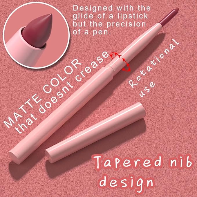 Kaely 6Pcs Retractable Lip Liner Pencils Set for Shaping & Sculpting Lips, Mauve Maroon Dark Red Orange Nude Chocolate Brown Plum Creamy Matte Velvet Pigmented Rich Lip Colors Liner Crayon Lipstick
