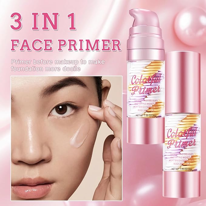 3 In 1 Hydrating Makeup Primer, Primer for Face Before Makeup, Transparent Makeup Base Face Moisturizing Isolation Cream for Oil Control & Smoothing Skin Tone, Radiance Skin