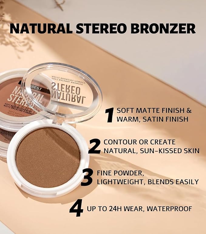 MAEPEOR Matte Bronzer Powder 6 Colors Buildable Natural Contour Bronzer Long Lasting Sweat Proof Face Bronzered Powder (Color 01)