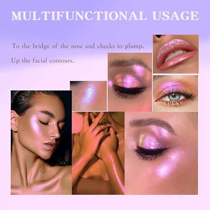 Liquid Highlighter, Body Face Shimmer Glow Makeup Cream Brighten Luminizer Waterproof Longlasting Moisturizing Lightweight Glitter Illuminator Non-Sticky Body Bronzer Dewy Finish-White Galaxy