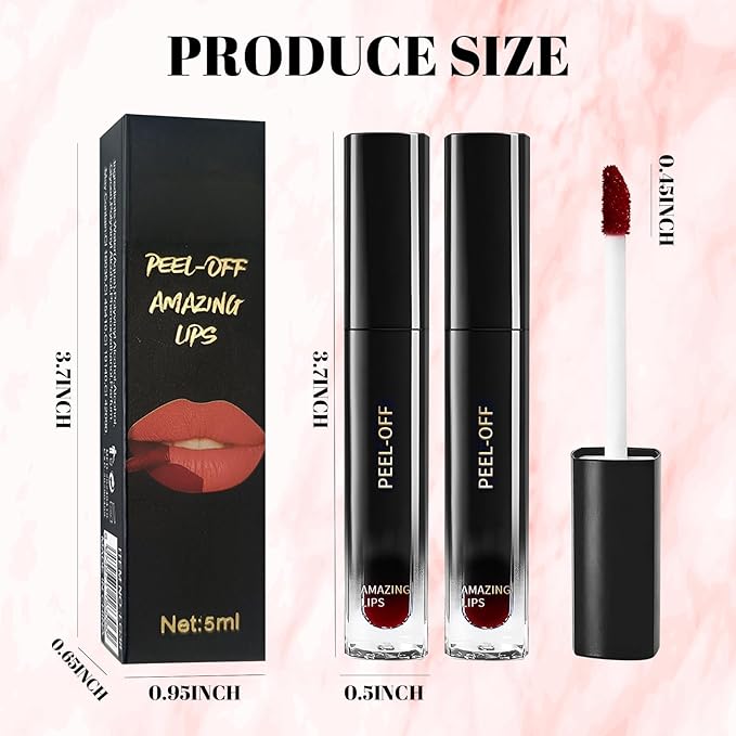 DAGEDA 2 Colors Peel Off Lip Liner Stain Set, Tattoo Color Lip Tint Stain, Long Lasting and Waterproof Lip Stain Peel off Lip Makeup,Peel Off Lip Liner with Natural Matte Finish (03+05)