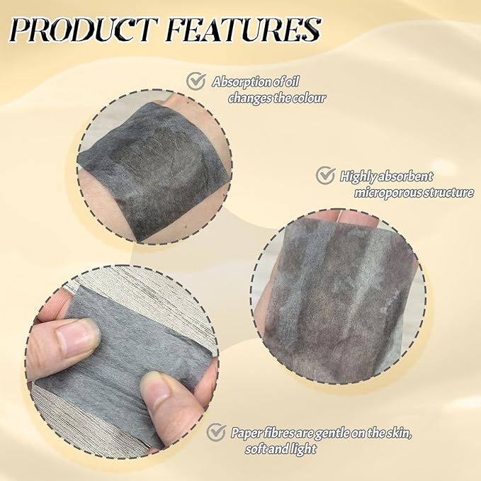 BOROLA Bamboo Charcoal Oil Blotting Paper for Face 200 Sheets Replacement Packs, Soft Absorbing Pads for Face Shine Control, Portable Oil Absorbing Tissues for Oily Skin, Design for Men & Women