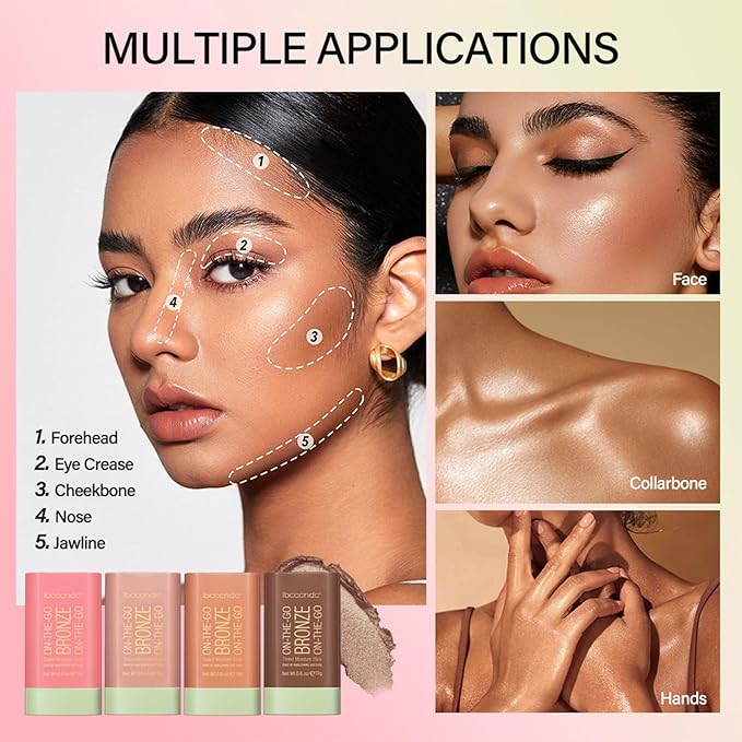 Cream Contour Stick, Face Cream Bronzer Makeup Stick Shimmer Highlighters Body Stick Blendable Long Lasting Highlighter Stick Silky Smooth Formula (2#, Soft Glow)