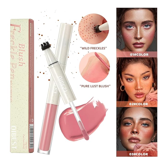 Double-Headed Freckle Blush Pen – 2-in-1 Faux Freckle Stamp & Soft Liquid Blush Duo, Waterproof Long-Lasting Freckles Tattoo Marker for Sunkissed Natural Look, Lightweight & Easy to Blend (01#)