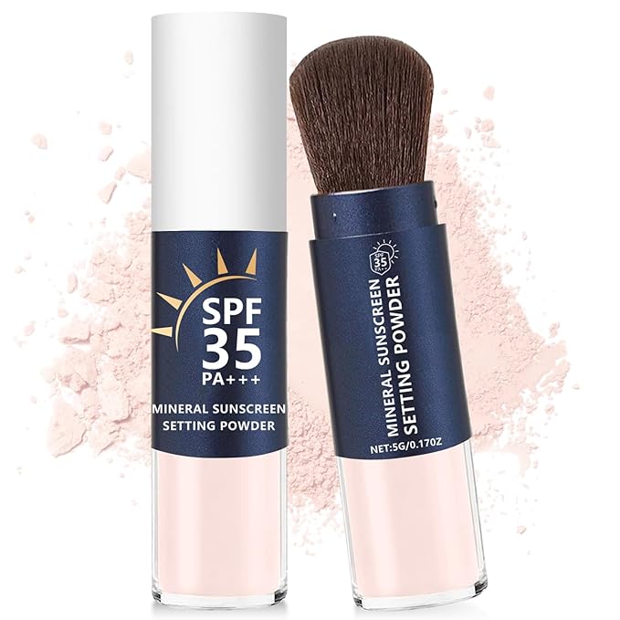 Mineral Sunscreen Setting Powder, SPF 35 for Face Oil Control Long Lasting Mineral Brush Powder Natural Translucent Powder Matte Finish Makeup for All Skin (04 Pink Complexion)