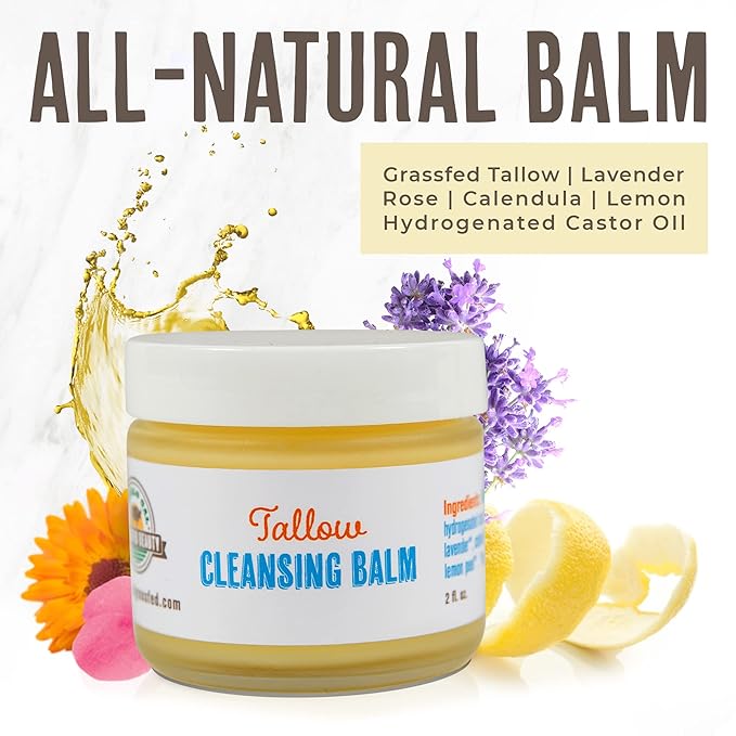 Grassfed Beauty - Tallow Cleansing Balm, All-Natural Make Up Remover Balm, Handcrafted Cleansing Balm Make Up Remover, Safe for All Skin Types, 2 oz