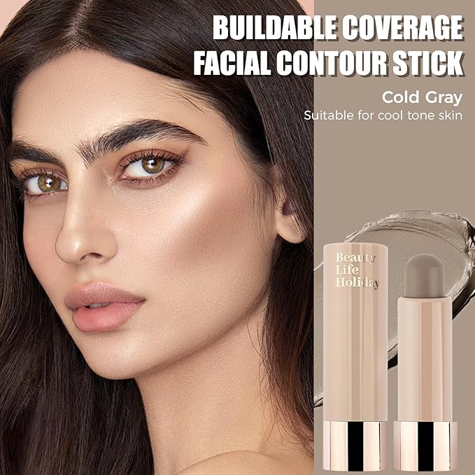 2PCS Contour Sticks, Natural Buildable Coverage Cream Contour Bronzer Stick,【Portable Travel Size】【Waterproof & Lightweight】【Long Lasting】Smooth Gliding Face Shaping Makeup, Cold Gray + Medium Gray
