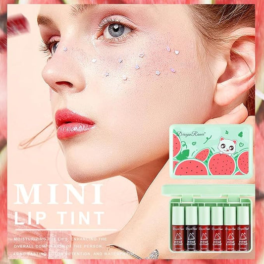 6 Colors Lip Tint Stain Set,Fruity Lip Tint Gloss,Korean Lip Tint Lip Stain Plumping Lip Gloss Mini Liquid Lipstick,Multi-use Lip and Cheek Tint,Long lasting Non-Stick Cup Lip Color Makeup