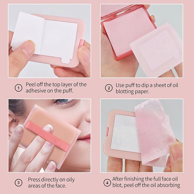 Erinde Oil Blotting Sheets for Face with Mirror and Puff, 300 Sheets Oil Blotting Paper for Oily Skin, Face Oil Absorbing Sheet, Natural Oil Control Film, Absorb Excess Oil, Makeup Friendly