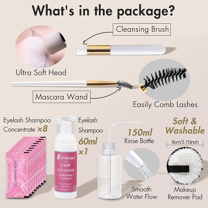 Lash Shampoo Concentrate Kit Lash Cleaning for Eyelash Extensions Anti-allergic Hypoallergenic and Non-irritation Cleanser for Salon & Home Use(Lash Shampoo Refill Kit)