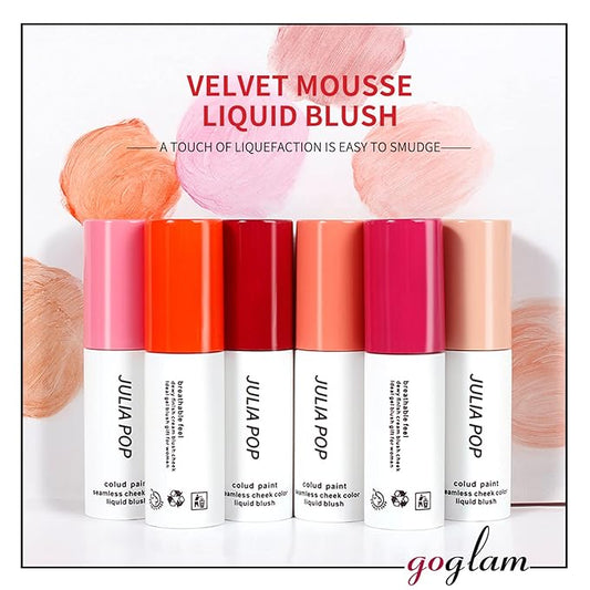 AKARY Velvet Mousse Liquid Blush Makeup for Cheeks, Lightweight Water Glossy Blush to Shape, Contour & Highlight Face, Moisturizing, Long-wearing, Smudge Proof (06 Warm Rose (Fine Flash))