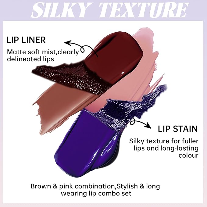 Peel Off Lip Liner and Lip Stain Set, Matte Lip Combo Set Brown Lips Liners Nude Pink Lip Tint for Gradient Plumping Big Lips Long Lasting Waterproof Liquid Tattoo Lip Gloss Kit Makeup