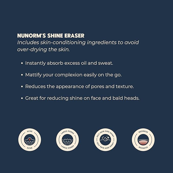 Shine Eraser | Absorbs Oil + Minimizes Pores | Premium Mattifying Formula for Men’s Skin | 3 Shades | High-Performance Ingredients | Made In USA | Cruelty-Free + Vegan | 100% Recyclable Tin