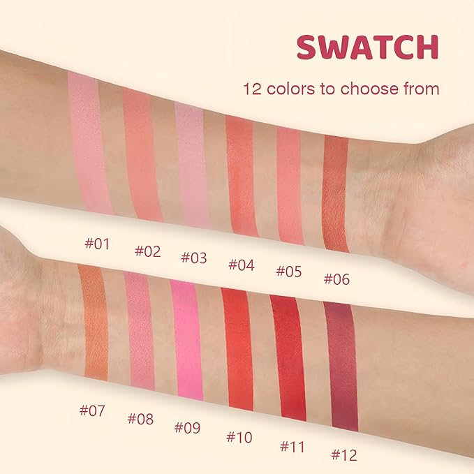 Shiny Blush 12 Color Cream High-Pigmented Buildable Face Blush Long-Lasting Natural Look Face Blush for Cheeks (Color 08)