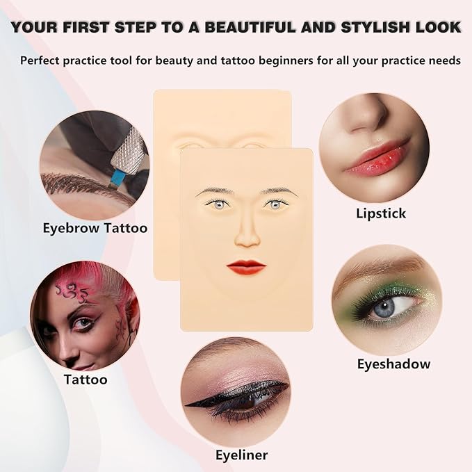 Makeup Practice Face - 3D Silicone Head with Realistic Skin, Pro Cosmetic Training Model for Eyebrow/Lip/Foundation, Salon & Home Use (Students/Artists)
