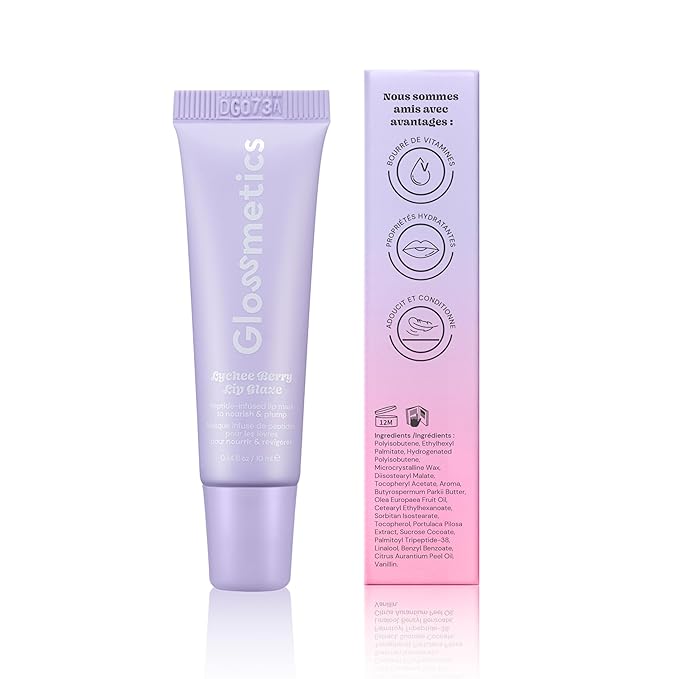 Glossmetics Lychee Berry Lip Glaze - Overnight Lip Mask for Dry Lips. Fruit Butter Lip Mask, Hydrating and Moisturizing Lip Balm for Soft, Smooth Lips. Clear, Pack of 2