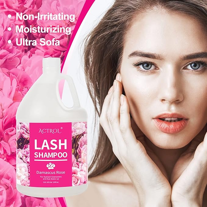 Eyelash Extension Cleanser Gallon Rose 3.8L Natural Lash Extension Shampoo Professional Eyelid Foaming Cleanser Paraben & Sulfate Free Non-lrritating with Salon and Home Care