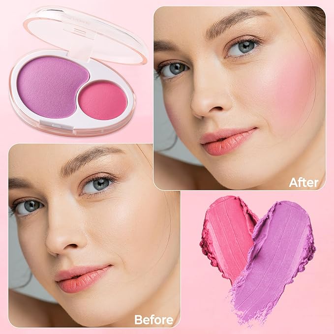 UCANBE Cream Dual Blush for Cheeks: Purple Lightweight Highly Pigmented Blush - Smooth Natural Long-lasting All-Day Face Makeup Blush(03#Lavender)