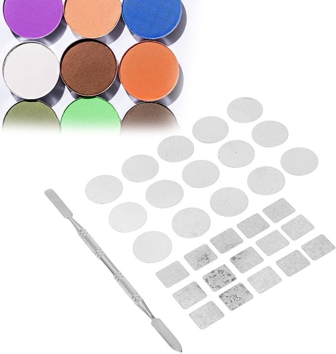 31pcs Metal Stickers for Eyeshadow Palette Set, Empty Eyeshadow Makeup Palette, Metal Stickers Colorful Empty Palette Sticker for Eyeshadow Palette Set (15Pcs Round + 15Pcs), Wholesale Business