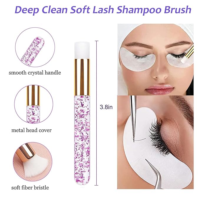 Lash Shampoo for Lash Extensions, Lash Fan 50ml Eyelash Foam cleanser with 50 Pcs Eyelash Brush and Rinse Bottle Oil Free/Sulfate Free Eyelash Wash Remover, Purple