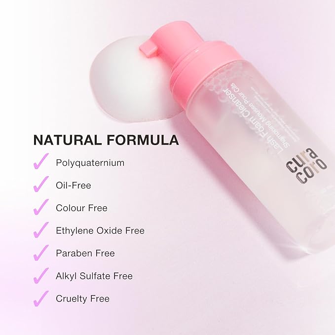 CURACORO 60ML Eyelash Extension Cleanser (Unscented) - Lash Shampoo for Lash Extensions, Eyelash Extension Foam Cleanser for Sensitive Skin, Removes Waterproof Makeup for Professional & Home Use