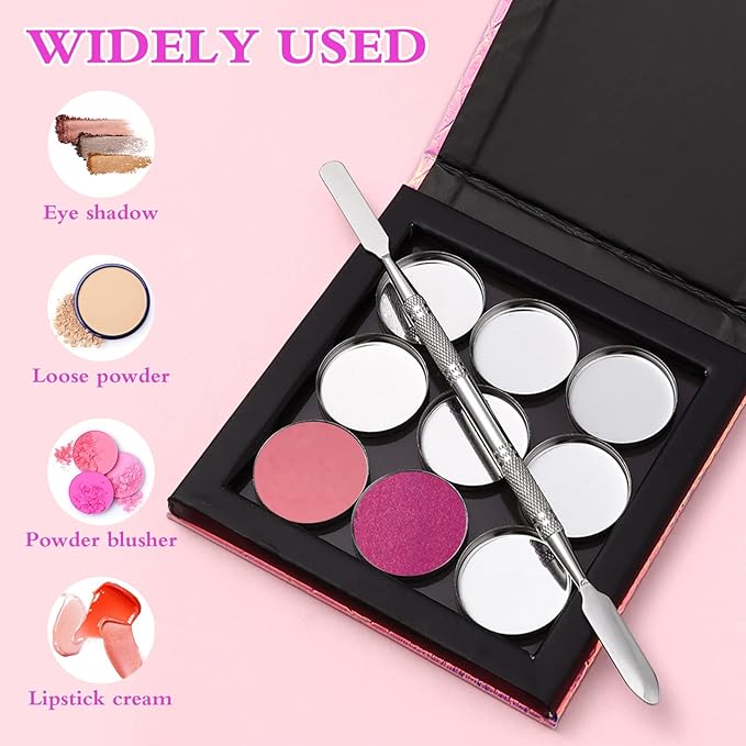 Beaupretty Empty Magnetic Palette Makeup Eyeshadow Palette with Round Metal Pans and Depotting Spatula Set for Eyeshadow Lipstick As Shown