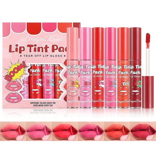 6 Colors Peel off Lip Stain Set, Peel off Lip Liner Tattoo Matte Finish Lip Tinted Lipstick Liquid Lipstick Long-Lasting Bright Colors, Lip Makeup Gift for Women