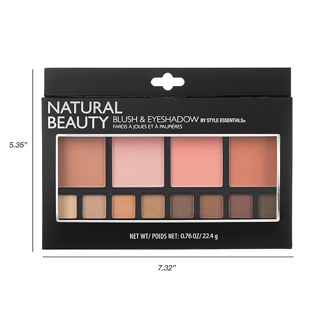 Women's Cosmetics Natural Beauty Blush & Eyeshadow Palette - 12 Shades, Shimmer & Matte Finishes