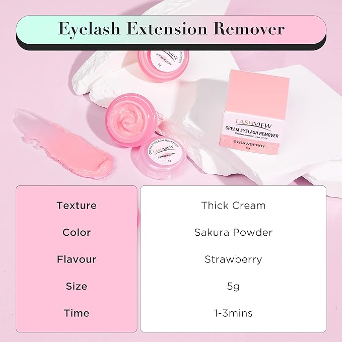 LASHVIEW Eyelash Extension Remover Cream, Strawberry Flavor, Lash Extension Remover Cream,5g