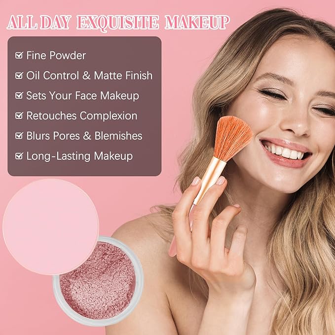 Beauty Blurring Powder, Beauty Pink Setting Powder, Blurring Setting Powder, Beauty Blurring Powder, for All Skin Tones (Pink, A)