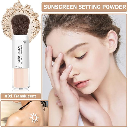 Mineral Sunscreen Setting Powder SPF 35 Mineral Brush Powder Sunscreen for Face Oil Control Matte Finish Long Lasting Lightweight Breathable for All Skin Tones & Types - 01 Translucent