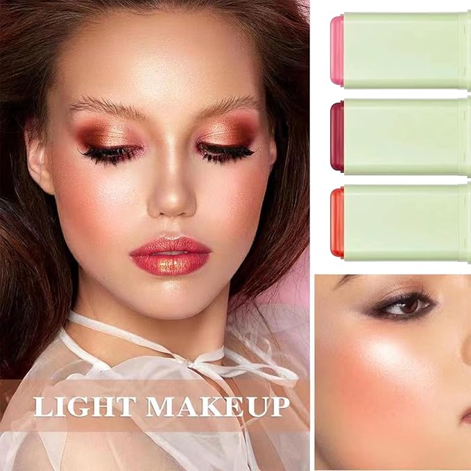Cream Blush Stick,Waterproof Multi Makeup Cream Stick,Lightweight,Long-lasting,Easy To Use,2 in 4 Multi Blush for Cheeks & Lip Tint & Eyeshadow Makeup,Suitable for All Skin D