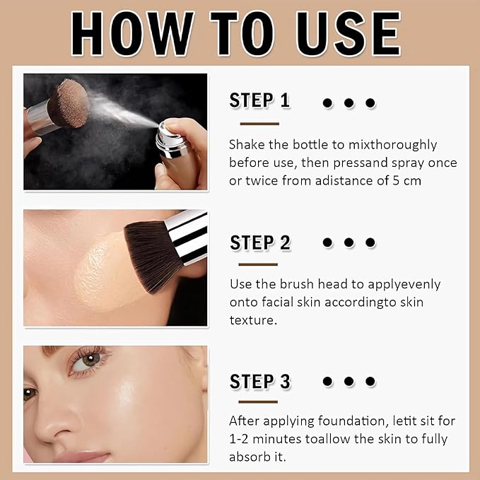Sunscreen Airbrush Foundation Makeup Spray with Brush, SPF 35, Full Coverage Airbrush Foundation for Smooth Radiant Finish, Silky Concealer Mist Spray Makeup, Long-lasting & Waterproof (Natural)