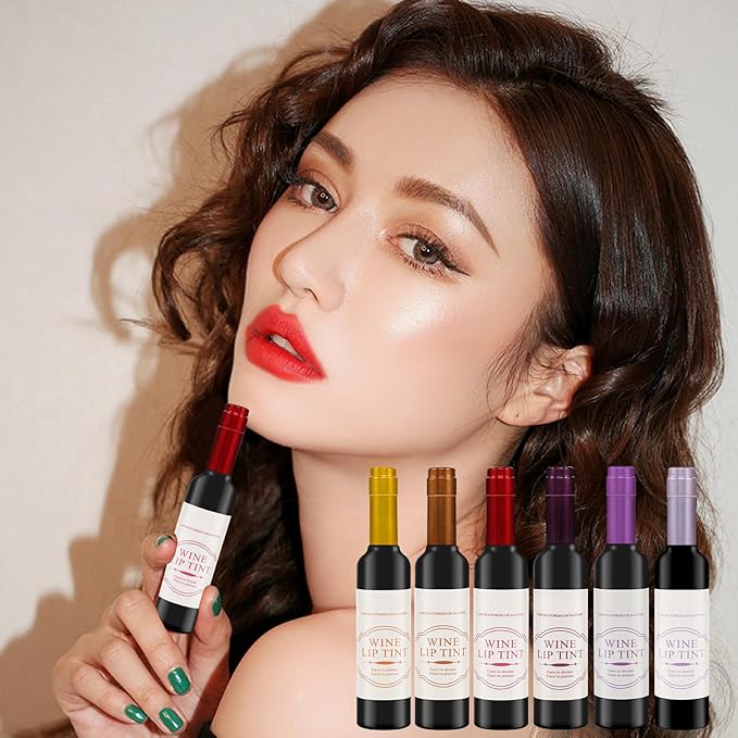 ALIVER Wine Lip Tint 6 Colors/Set, Waterproof Long Lasting Lip Stain, Non stick Cup Lip Gloss, Light